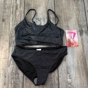 NWT Kanu Girls Shimmer Black Two-Piece Swim Set